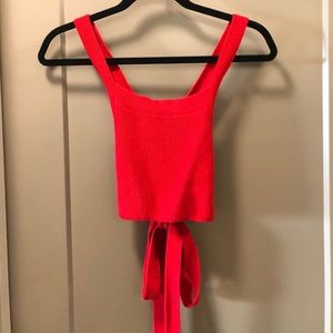 Red Knit Wrap-Around Cropped Top